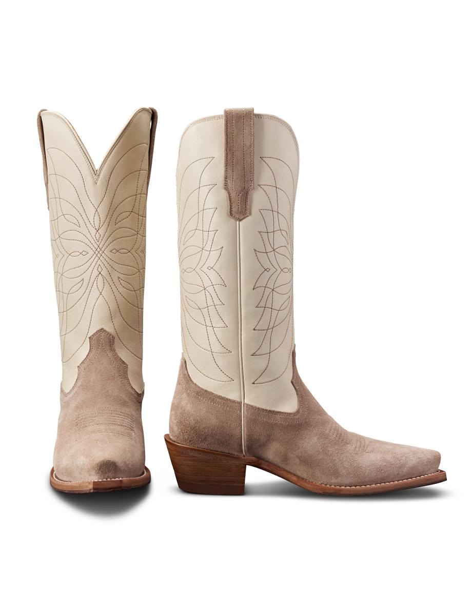 The Annie Snip Toe Cowgirl Boot - White suede | Tecovas