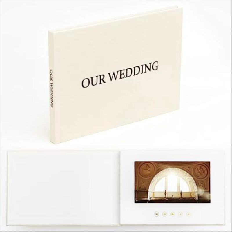 The Motion Books (OUR WEDDING - BLACK FOIL) | Luxury Linen Bound Video Book | Black foil stamped text | Up to 3 hours of video, 7” IPS Display, 4GB of memory & Rechargeable Battery