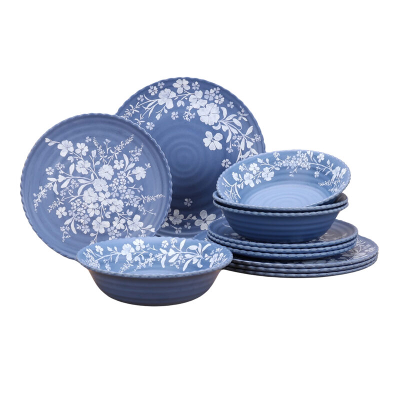The Pioneer Woman 12-Piece Daisy Bamboo Melamine Dinnerware Set, Blue - Walmart.com
