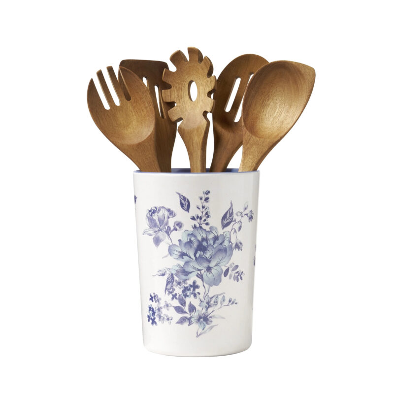 The Pioneer Woman Delilah 6-Piece Acacia Wood & Bamboo Melamine Crock Set, Blue - Walmart.com