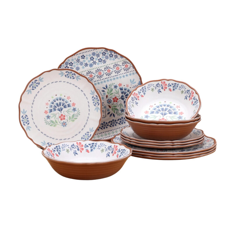 The Pioneer Woman Hattie 12-Piece Bamboo Melamine Dinnerware Set, Multicolor - Walmart.com