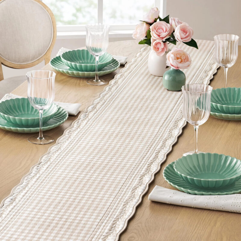 The Pioneer Woman Quilted Mini Gingham Woven Table Runner, Beige, 14"x90" - Walmart.com