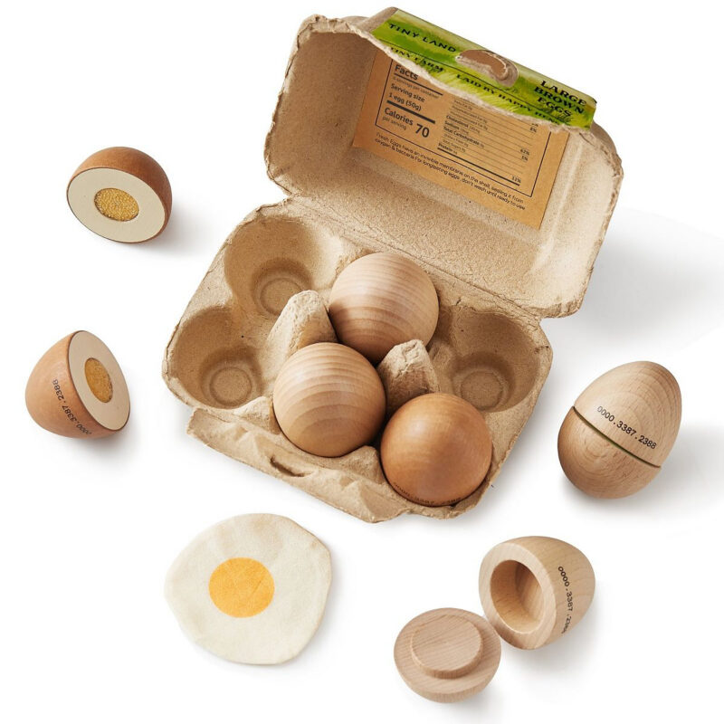 Tiny Landu00ae Wooden Egg Toy Set for Kids u2013 6PCS Pretend Play Food with Cutting Eggs, Frie...
