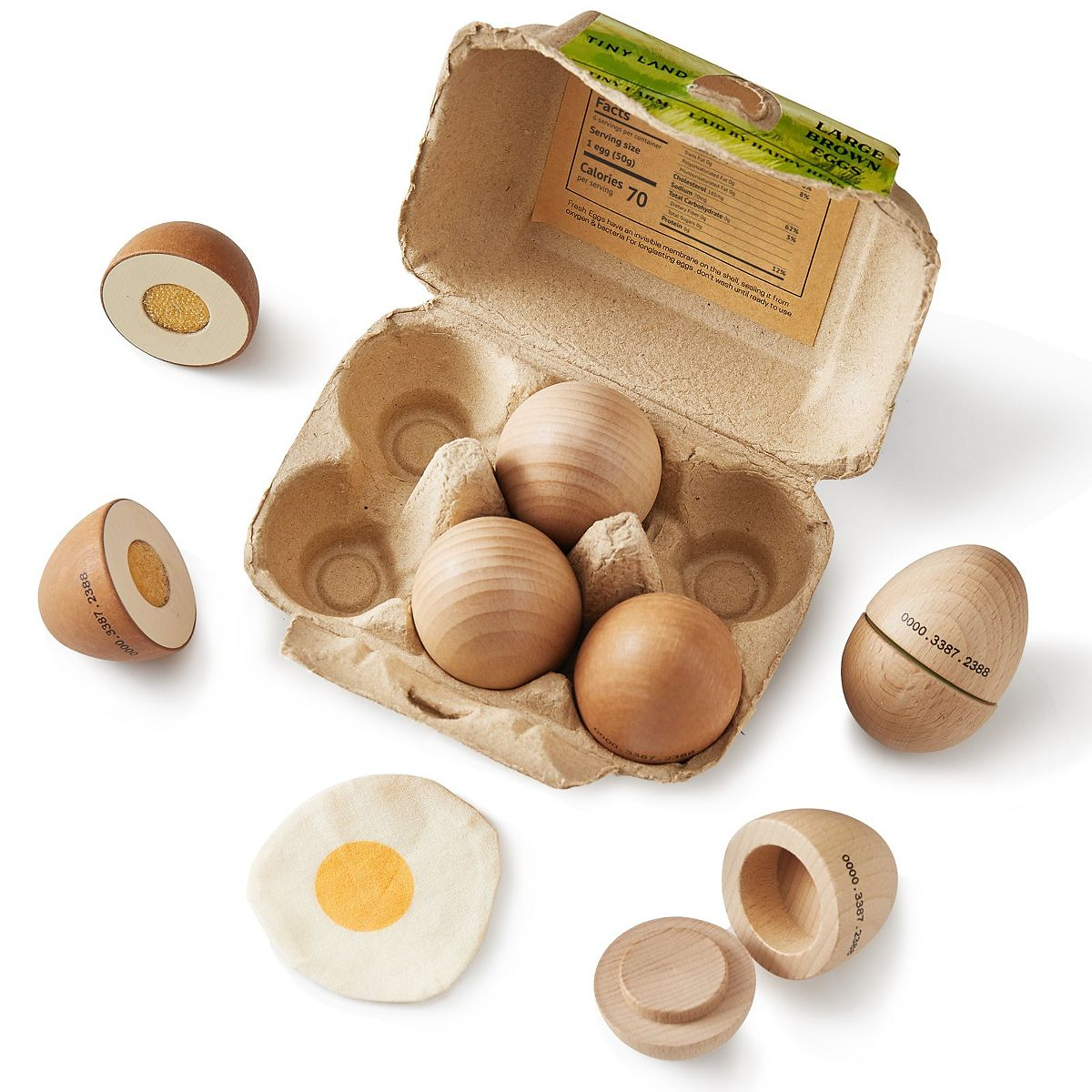 Tiny Landu00ae Wooden Egg Toy Set for Kids u2013 6PCS Pretend Play Food with Cutting Eggs, Frie...