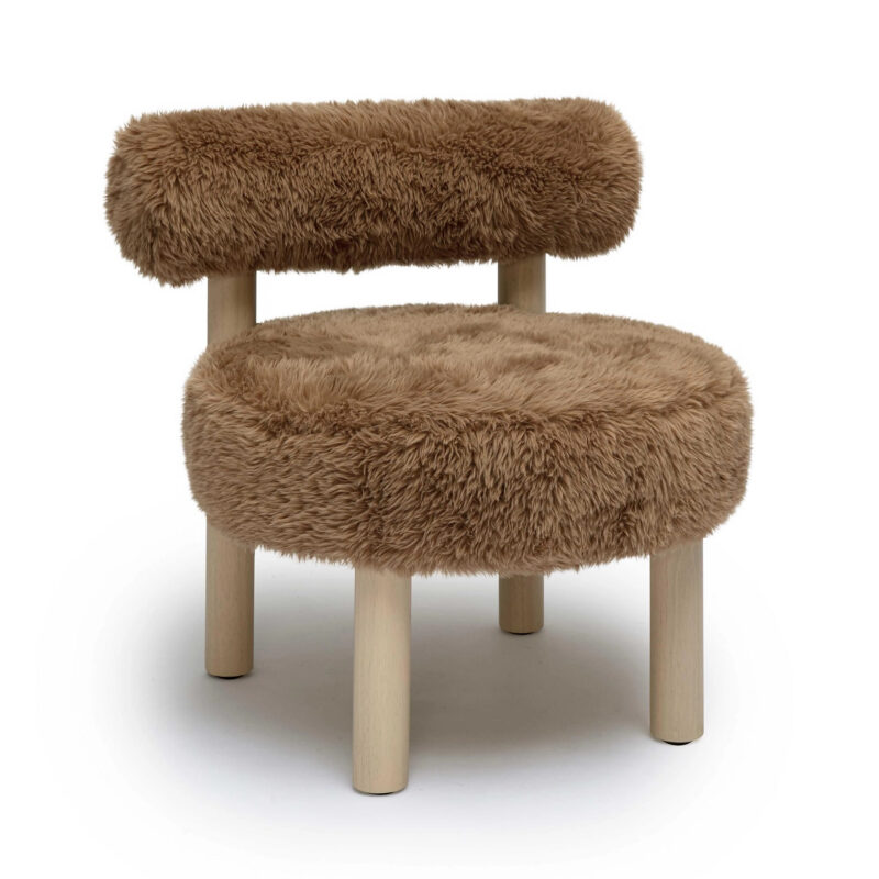 Tov Furniture Carmel Dark Taupe Vegan Shearling Upholstered Accent Chair with Wooden Legs