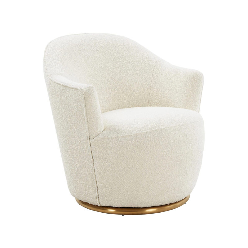 Tov Furniture Skyla Upholstered Boucle White Swivel Chair