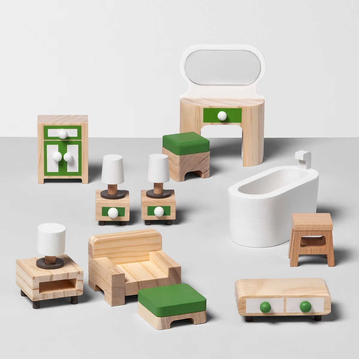 Toy Dollhouse Furniture Accessories - Hearth & Handu2122 with Magnolia: Wood Vanity Set, Lamp, C...