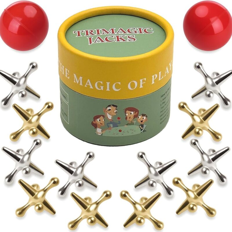 TriMagic Metal Jacks Game with Ball Classic, Jax Toy, Vintage Jacks and Ball Set, Original Jax Game for Kids and Adults, Retro Old School Toys for Family, Old Fashioned Nostalgic Gifts