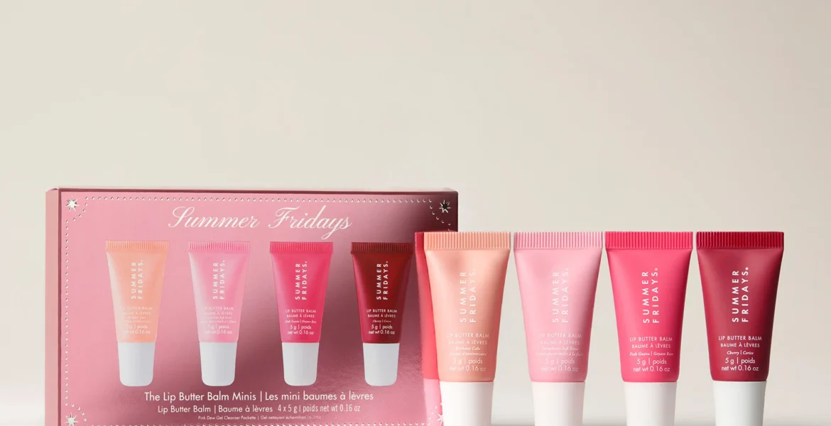 Summer Fridays Lip Butter Balm Minis gift set with four pink and berry lip balms.