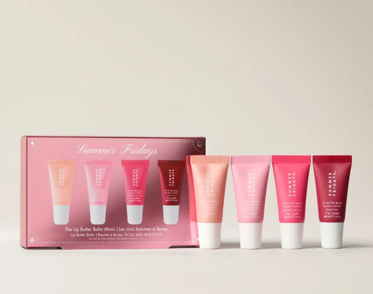 Summer Fridays Lip Butter Balm Minis gift set with four pink and berry lip balms.