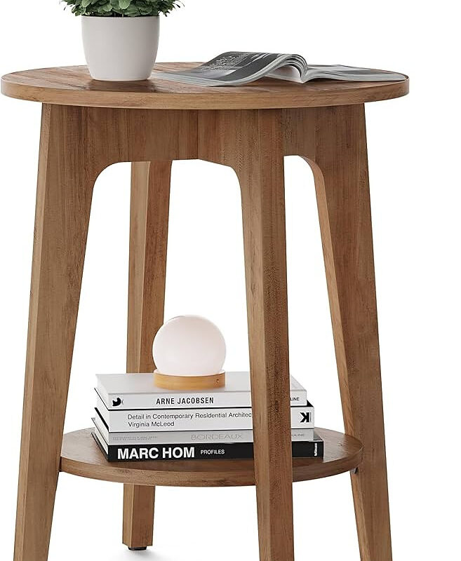 VASAGLE MAEZO Collection - Side Table, 2-Tier Small Round End Table, Nightstand with Tapered Legs...