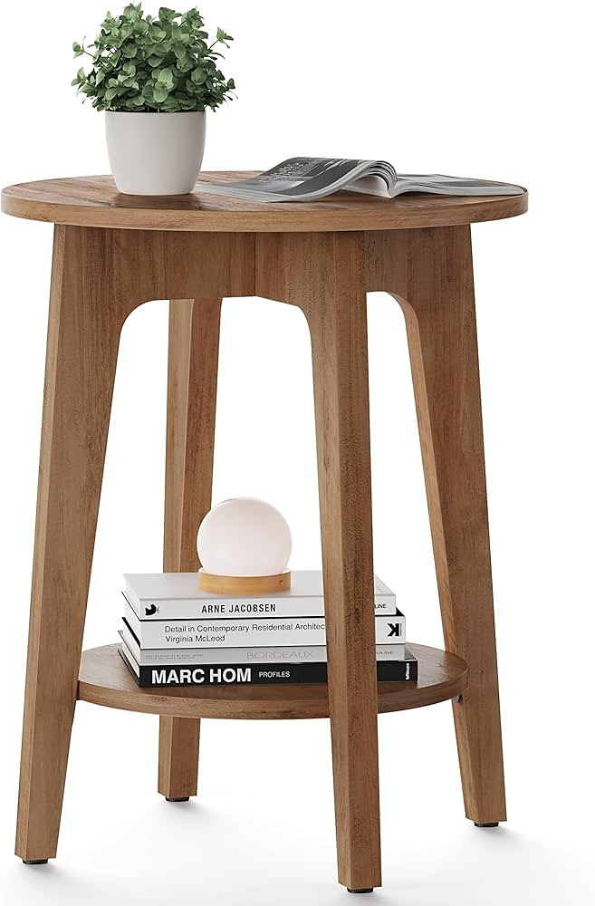 VASAGLE MAEZO Collection - Side Table, 2-Tier Small Round End Table, Nightstand with Tapered Legs...