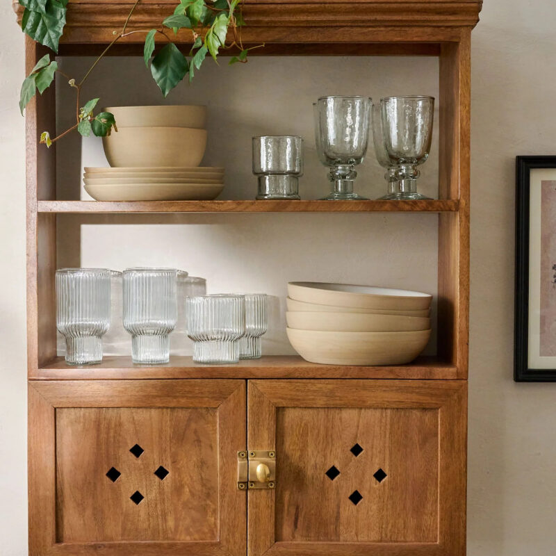 Vaughn Antiqued Wood Shelf with Doors magnolia