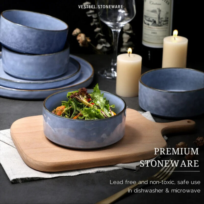 Vesteel Dinnerware Sets, 16-Piece Stoneware Plates and Bowls Set,