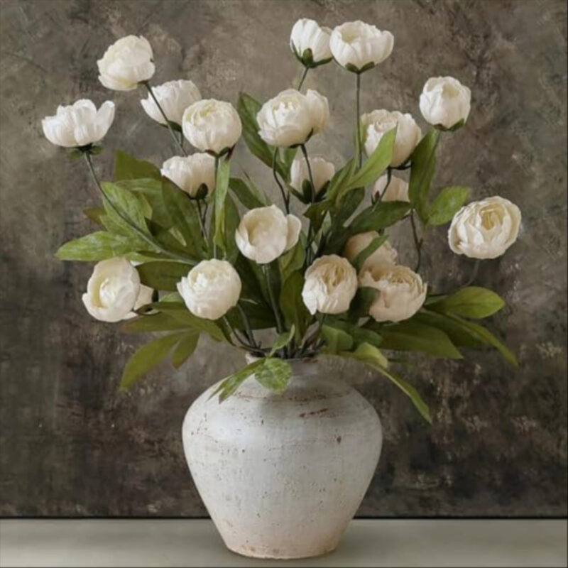 VIERENA 6 Pcs Faux Silk Peony Artificial Flowers for Vase -27", Bulk Fake Peonies Branches with S...