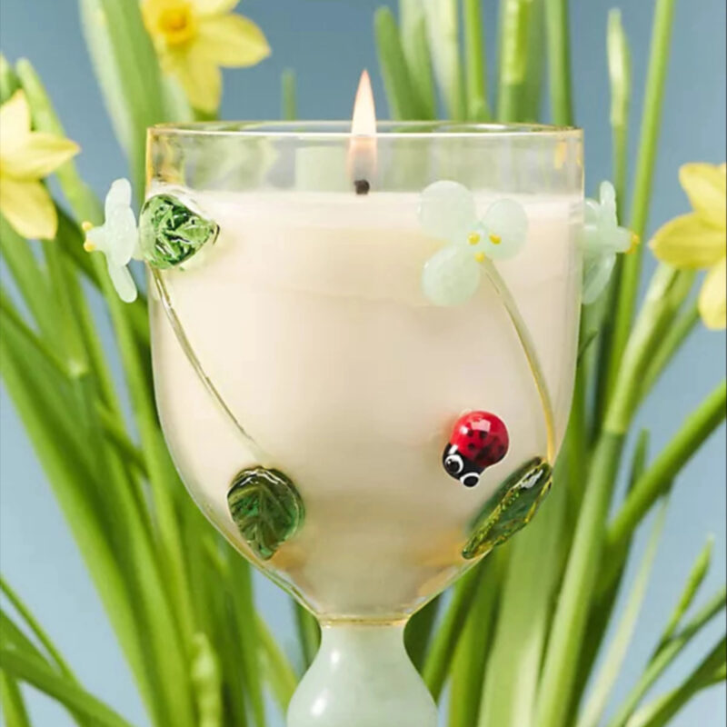 Vined Floral Seaside Flowers & Sandalwood Glass Candle