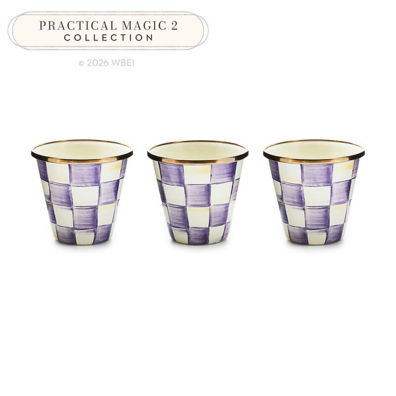 Violet Check Herb Pots, Set of 3