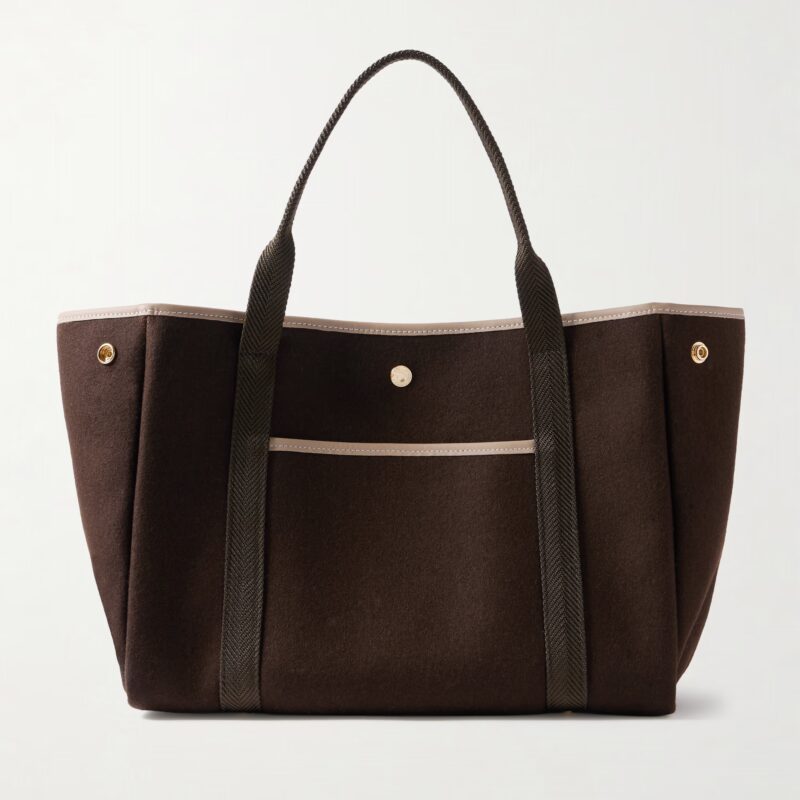 RUE DE VERNEUIL - Traversée Whip leather and webbing-trimmed flannel tote
