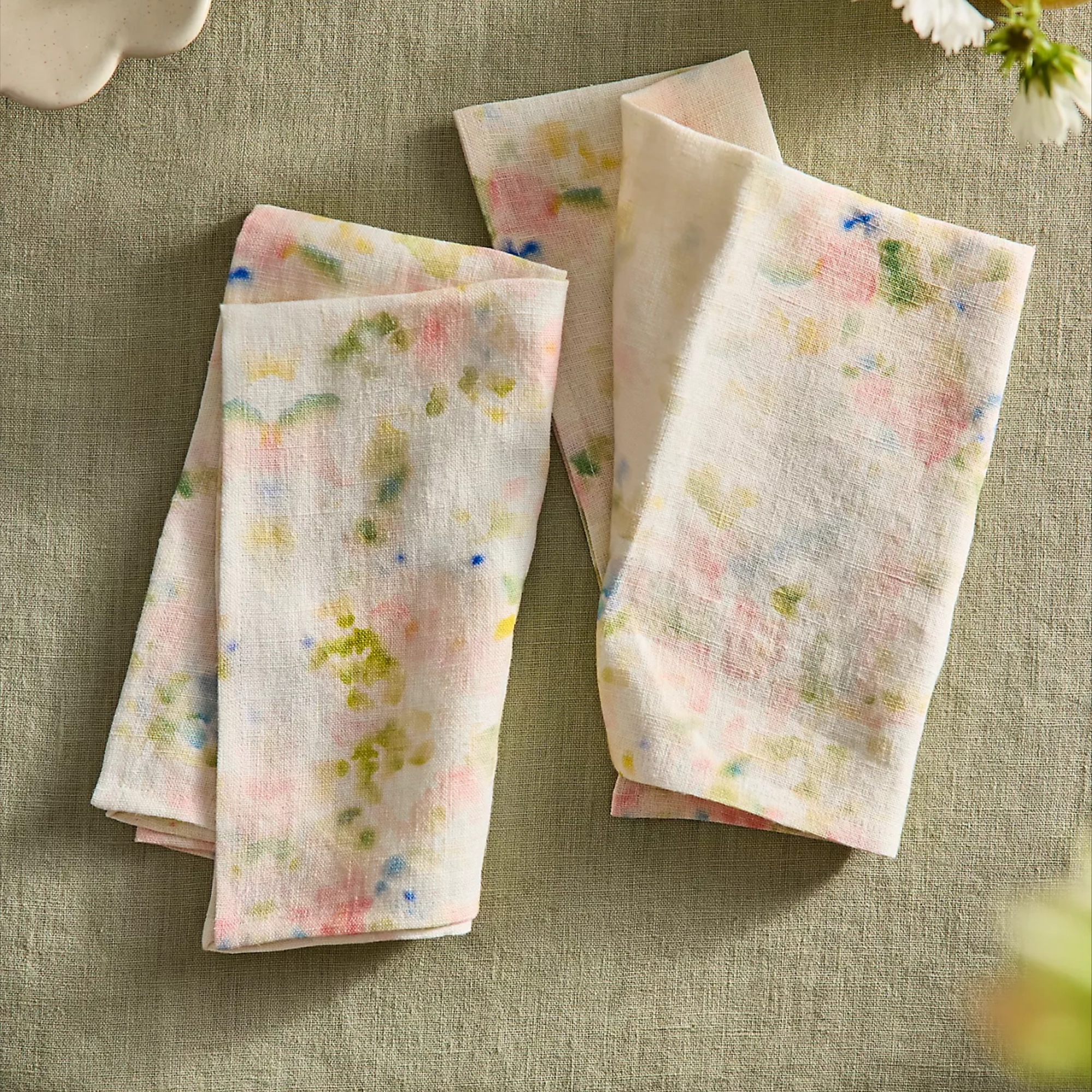 Watercolor Blooms Linen Napkins, Set of 2