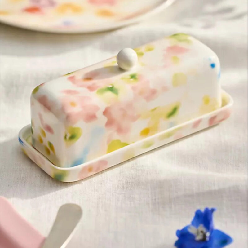 Watercolor Stoneware Butter Dish