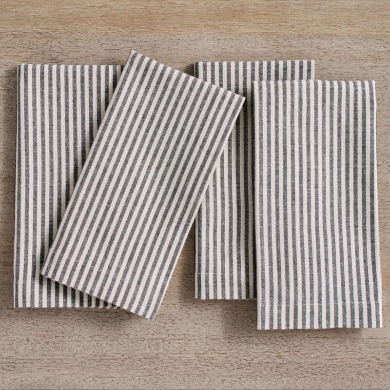 Wheaton Striped Linen/Cotton Napkins, Set of 4 - Charcoal