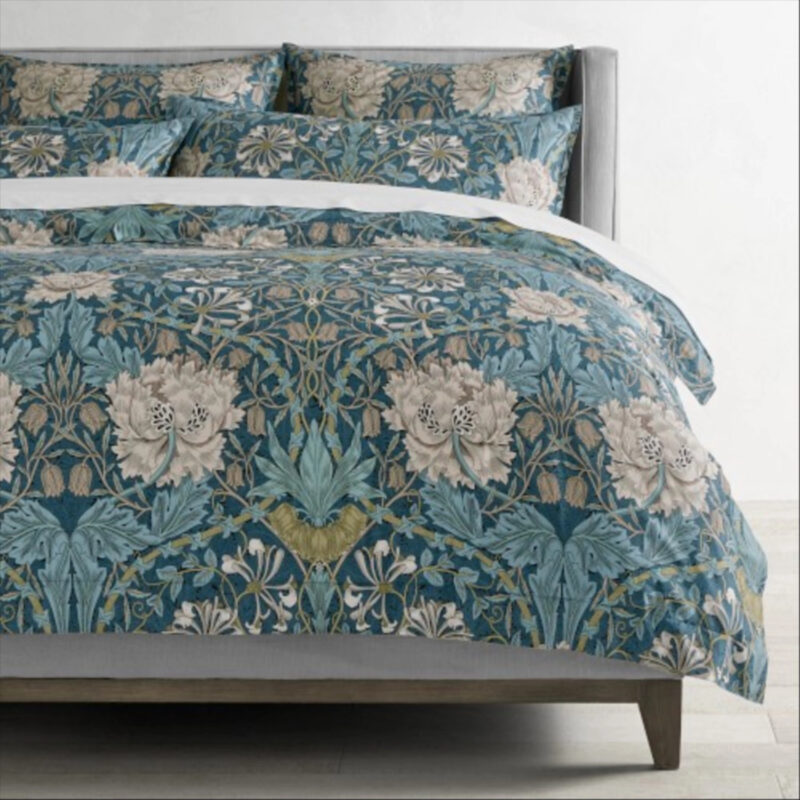 Williams Sonoma Home x Morris & Co. Honeysuckle Tulip Duvet & Shams, Full/Queen, Teal Blue