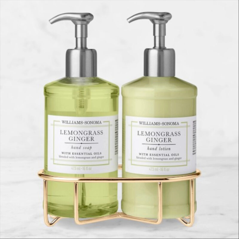 Williams Sonoma Lemongrass Ginger Hand Soap & Lotion 3-Piece Kitchen Set, Deluxe, Gold