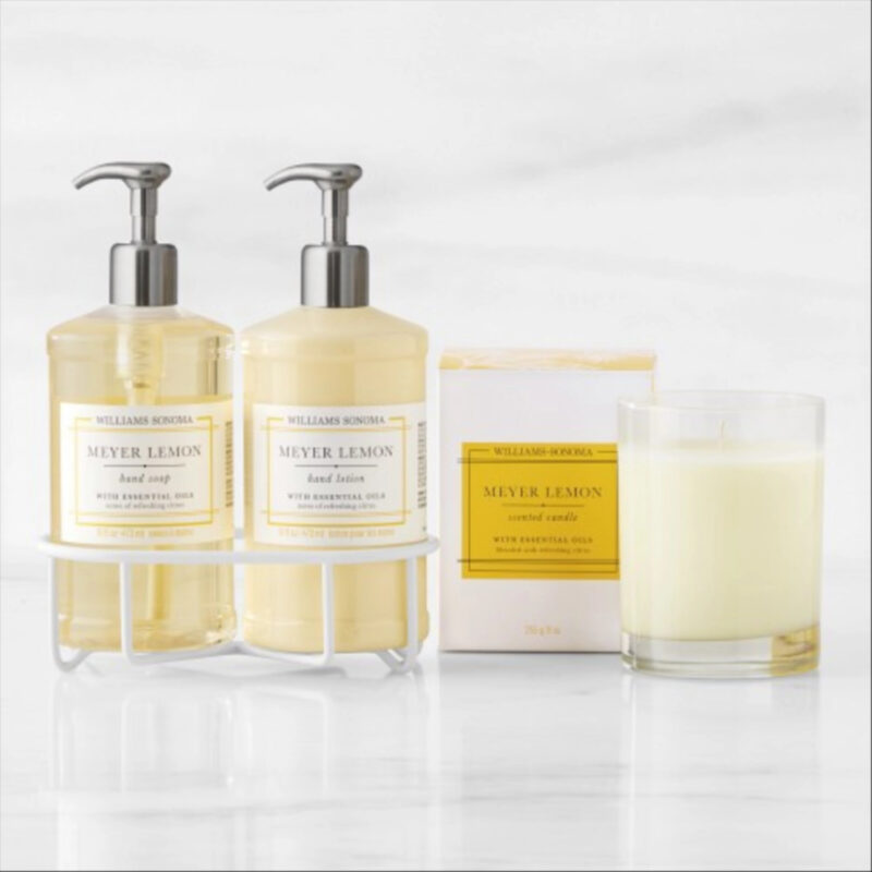 Williams Sonoma Meyer Lemon Hand Soap, Lotion & Candle 4-Piece Kitchen Set, Deluxe, Matte White