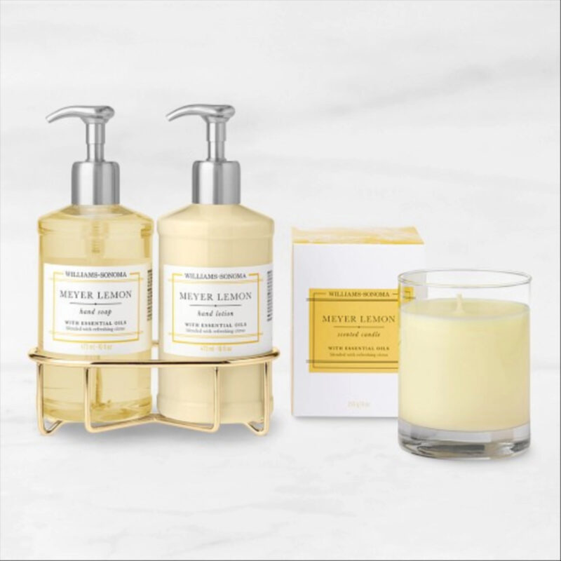Williams Sonoma Meyer Lemon Hand Soap, Lotion & Candle 4-Piece Kitchen Set, Deluxe, Gold