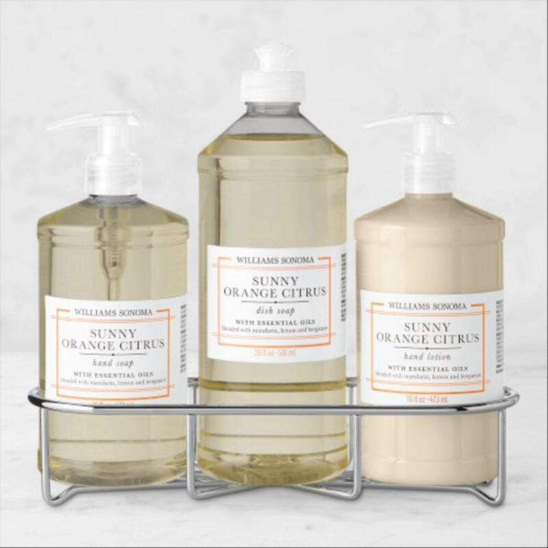 Williams Sonoma Sunny Orange Citrus Hand Soap & Lotion 4-Piece Kitchen Essentials Set, Classic