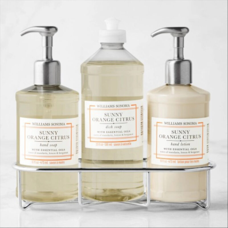 Williams Sonoma Sunny Orange Citrus Hand Soap & Lotion 4-Piece Kitchen Essentials Set, Deluxe