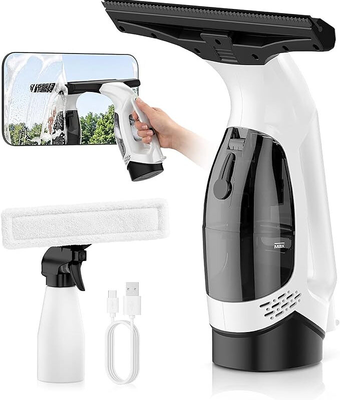 Window Vacuum Squeegee Cordless, 3-in-1 Electric Window Cleaner Tool with Spray & Microfiber Pad,...