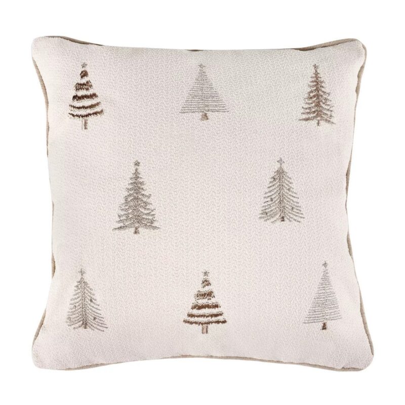 Winterscape Taupe Metalic Christmas Tree Pillow 16x16 - Levtex Home