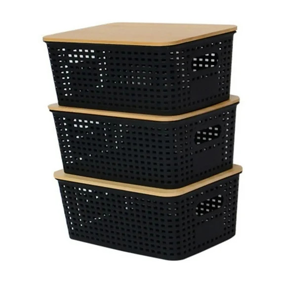 witspace Plastic Storage Bins with Bamboo Lids Stackable Box Basket Pantry Decorative Containers ...