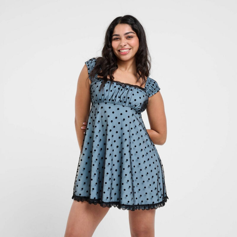 Women's dELiA*s Cap Sleeve Mini Dress - Light Blue Polka Dot S