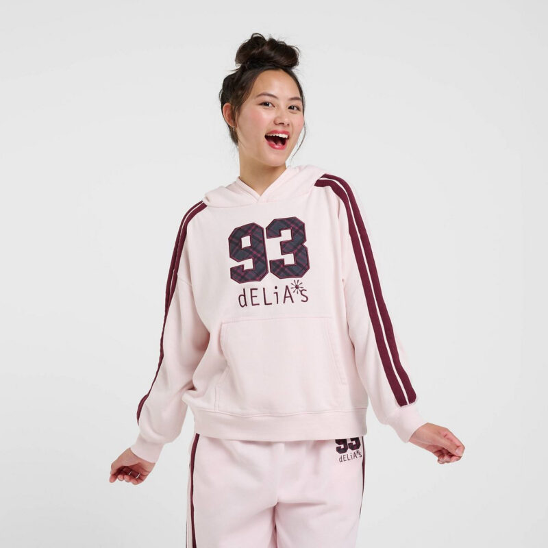 Women's dELiA*s Logo Hooded Graphic Pullover Sweatshirt - Light Pink S