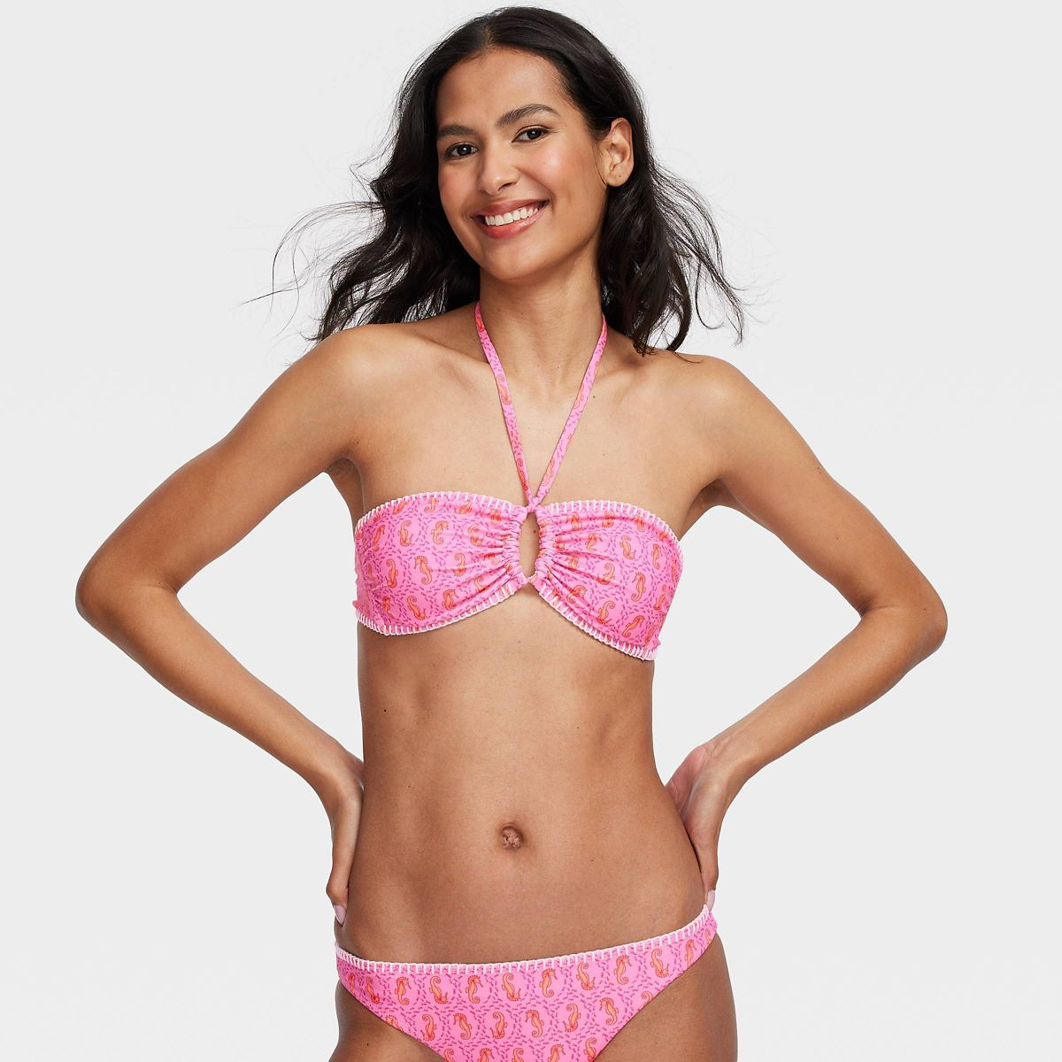 Women's Seahorse/Multi Stripe Reversible Bandeau Bikini Top Pink - Roller Rabbit x Target XS