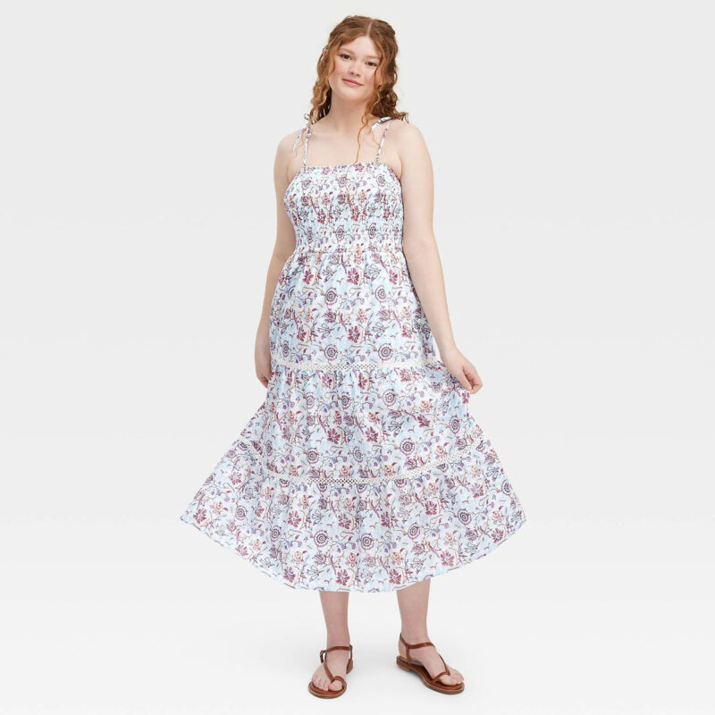 Women's Sketched Floral Tie-Shoulder Tiered Maxi A-Line Dress Blue - Roller Rabbit x Target  XXS