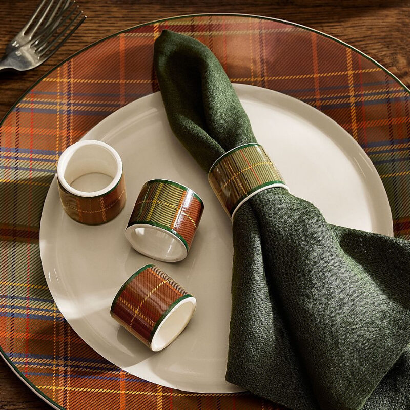 Woodrow Plaid Stoneware Napkin Rings - Set of 4