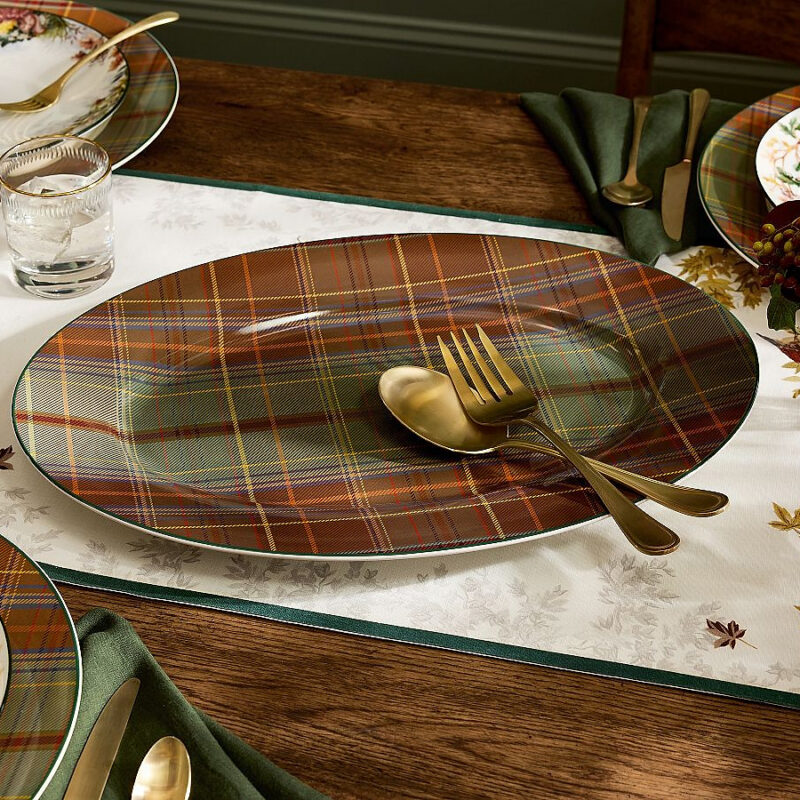 Woodrow Plaid Stoneware Oval Serving Platter