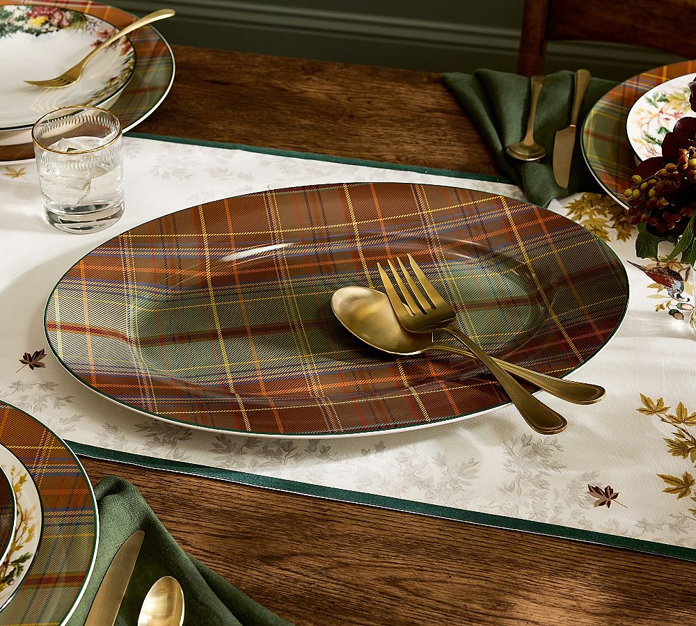 Woodrow Plaid Stoneware Oval Serving Platter