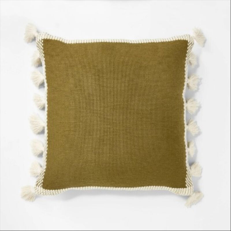 Woven Frame Square Throw Pillow with Side Tassels - Threshold™ designed with Studio McGee: Cotton, Indoor Decorative Cushion