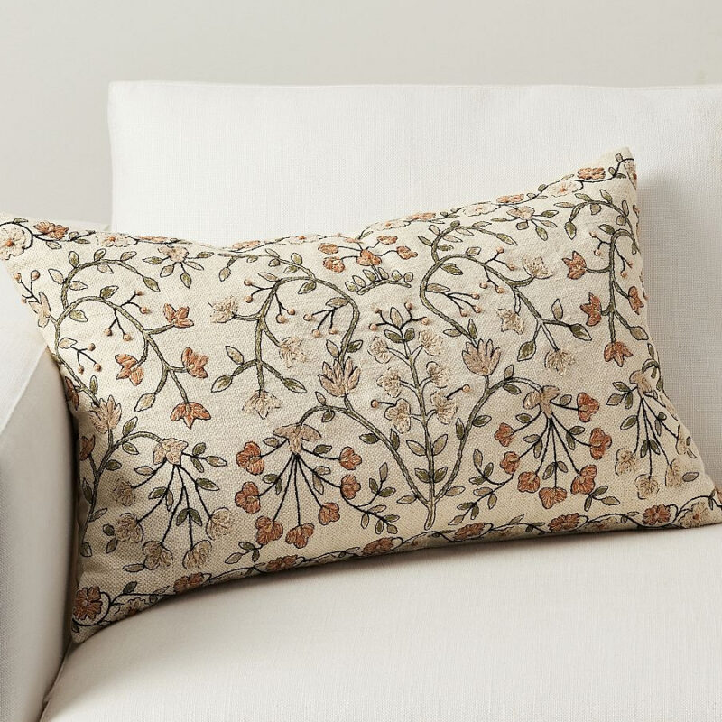 Zea Embroidered Lumbar Pillow Cover