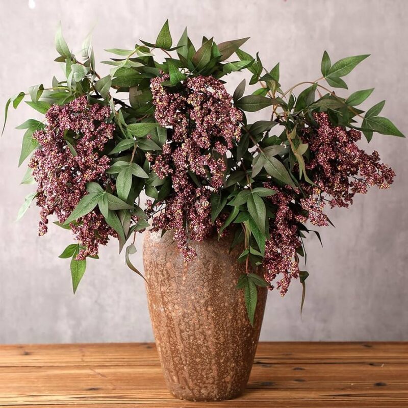 Zeyune 3 Pcs Artificial Berry Stems 35 Inch Gray Purple Fall Decor