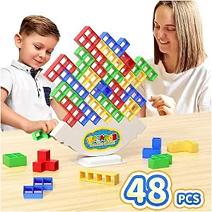 Ziogogco 48Pcs Balance Stacking Blocks Game, Gift for Kids Ages 3-14 | Gets kids